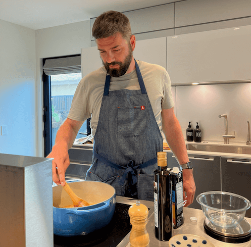 Mathias cooking in LA